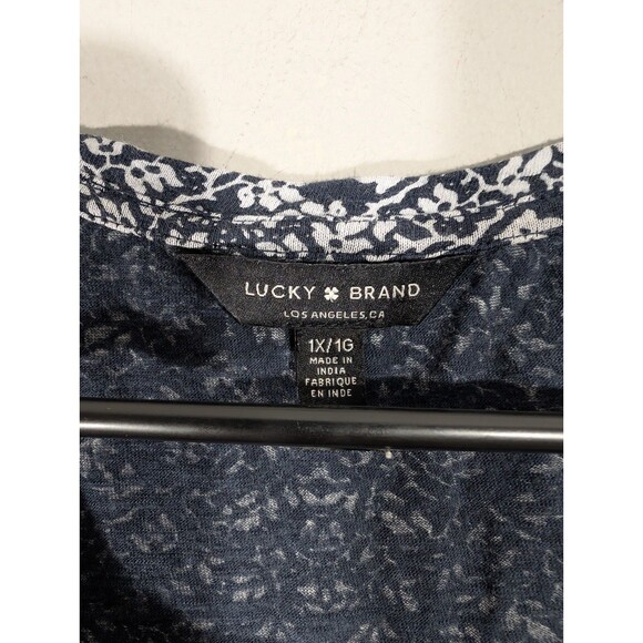 Lucky Brand Womens Navy Paisley Print 3/4 Sleeve Top Sz 1X Casual Mature Boho - Picture 3 of 7